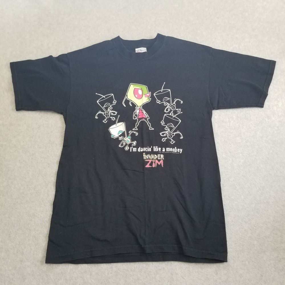 Vintage Invader Zim Shirt Mens Medium Black  GIR Nickelodeon Promo Y2K